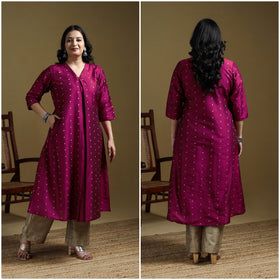 Pink - Plain Spun Dupion Viscose Silk Buti A-Line Kurta for women 14
