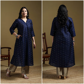 Blue - Plain Spun Dupion Viscose Silk Buti A-Line Kurta for women 12