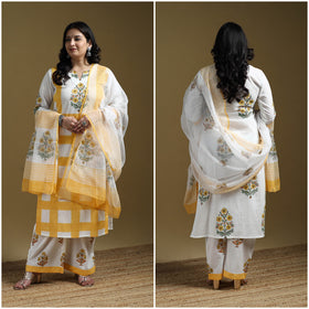 Sanganeri Hand Block Print Cotton Suit Set with Dupatta for women 10
