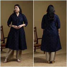 Blue - Plain Spun Dupion Viscose Silk Buti A-Line Kurta for women 04