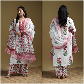 Sanganeri Hand Block Print Cotton Suit Set with Dupatta for women 03