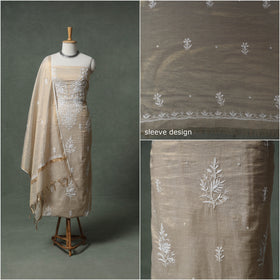 Lucknowi Chikankari Beadwork Tissue Zari Silk Unstitched Dress Material: Kurta with Dupatta 01