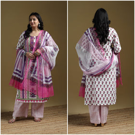 Sanganeri Hand Block Print Cotton Suit Set with Dupatta for women 04
