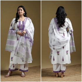 Sanganeri Hand Block Print Cotton Suit Set with Dupatta for women 01