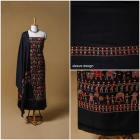 Woolen Full Embroidered Unstitched Dress Material: Kurta, Bottom & Dupatta 14