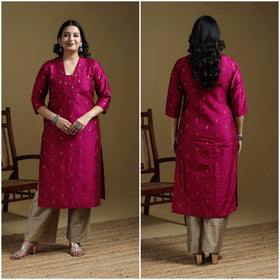 Pink - Plain Spun Dupion Viscose Silk Buti Straight Kurta for women 06