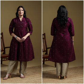 Purple - Plain Spun Dupion Viscose Silk Buti A-Line Kurta for women 05