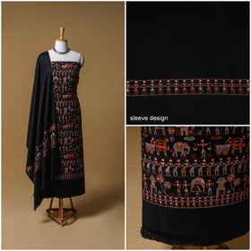 Woolen Full Embroidered Unstitched Dress Material: Kurta, Bottom & Dupatta 13