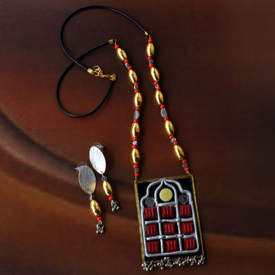 Bindurekha Red & Black Handmade Mosaic Necklace Set