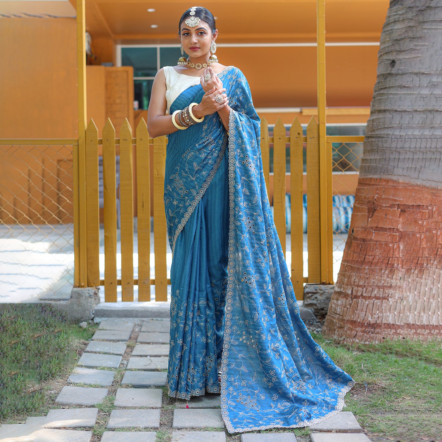 Aaisha Blue Soft Silk Handwork Saree