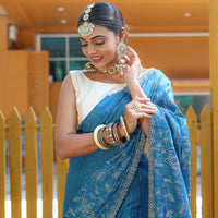 Aaisha Blue Soft Silk Handwork Saree