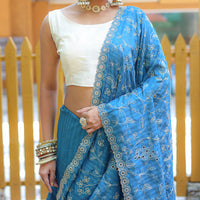 Aaisha Blue Soft Silk Handwork Saree