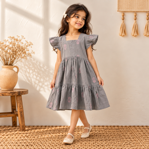 Pure Cotton Girls Tiered Frock Dress in Jacquard Weaving (3-4 Years) 29