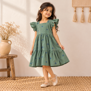 Pure Cotton Girls Tiered Frock Dress in Jacquard Weaving (3-4 Years) 26
