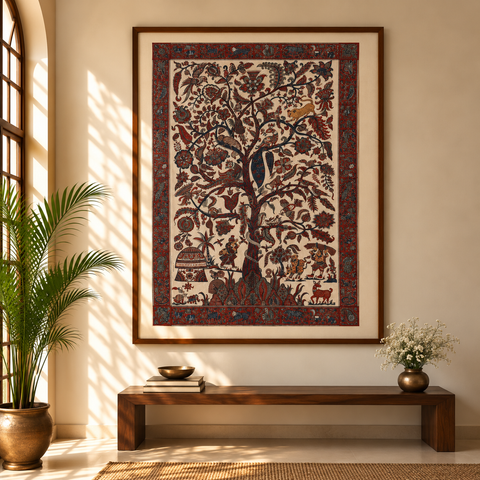 Kalamkari Art Wall Hanging with Tree of life Motif by Pitchuka Srinivas (72 x 60 in) 14
