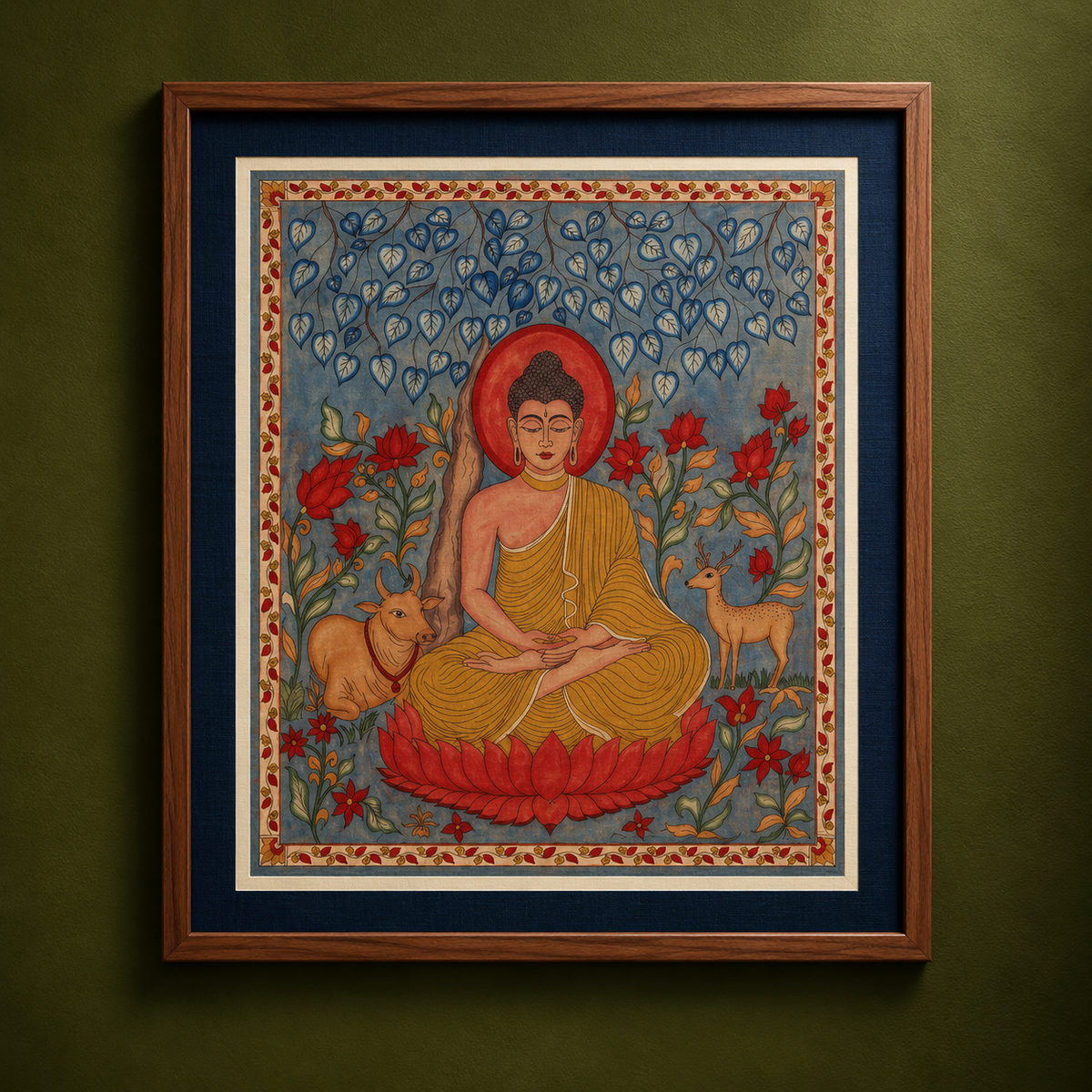 Srikalahasti Kalamkari Art Wall Hanging with Lord Buddha Motif by Ghanshyam Sarode (52 x 46 in) 10