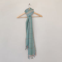 Multicolor - Cream Sky Blue Green Handwoven Merino Wool Stole