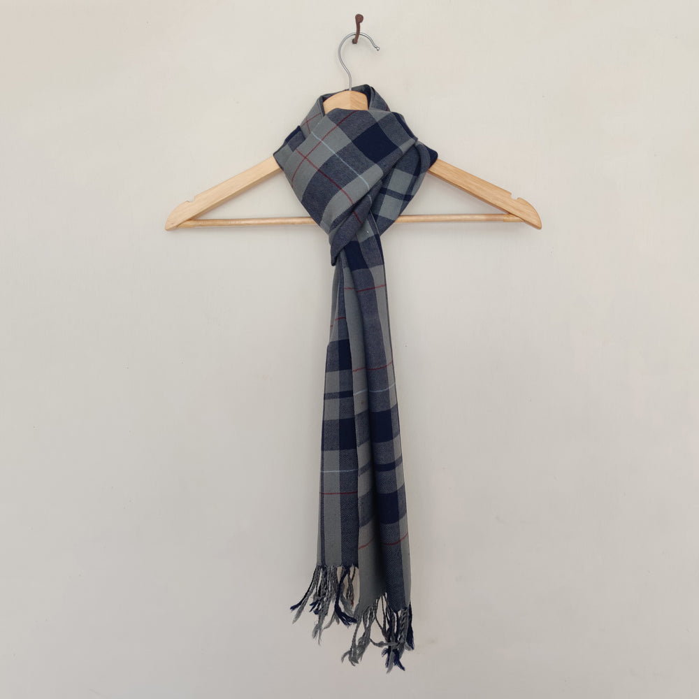 Blue Black Offwhite Handwoven Merino Wool Muffler