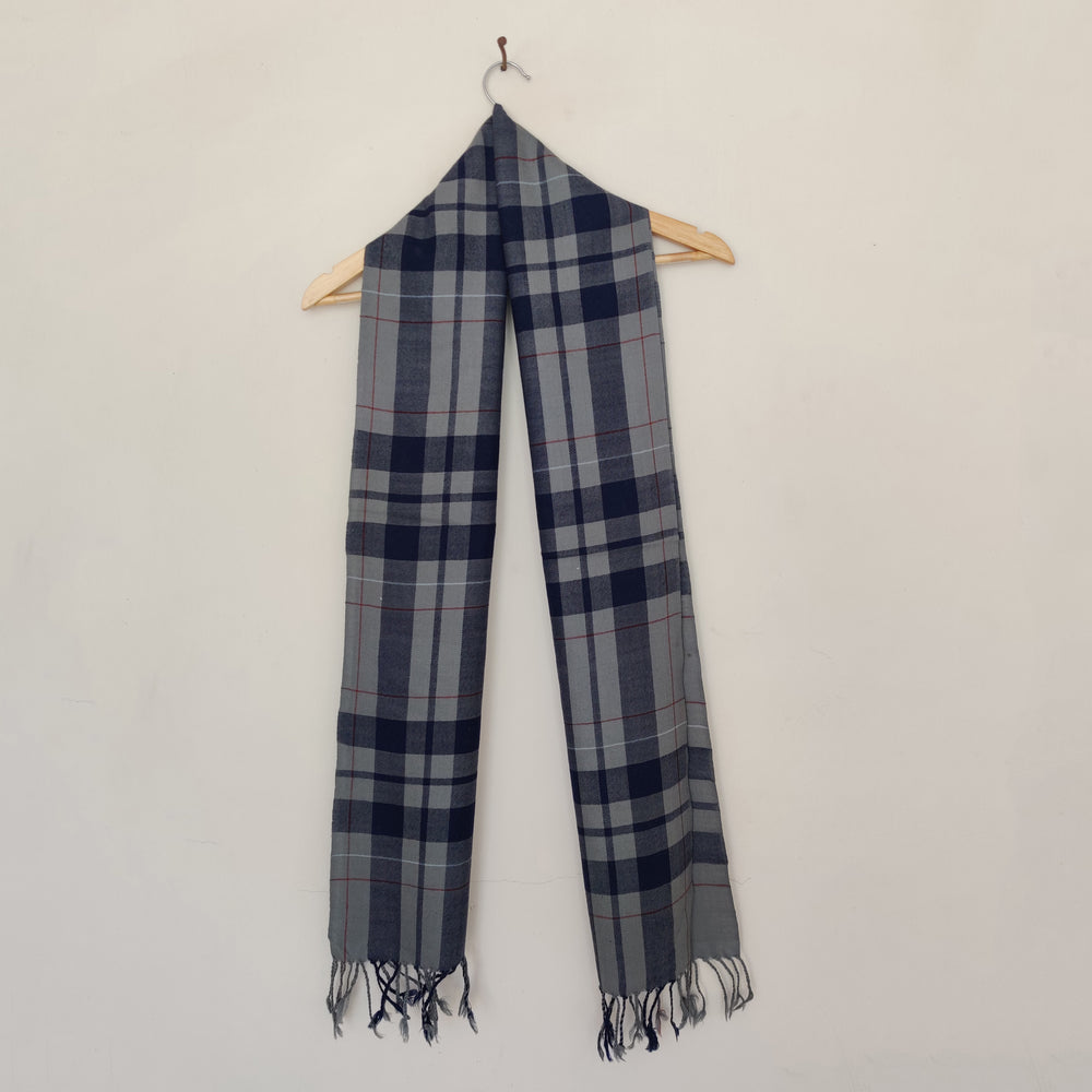 Blue Black Offwhite Handwoven Merino Wool Muffler