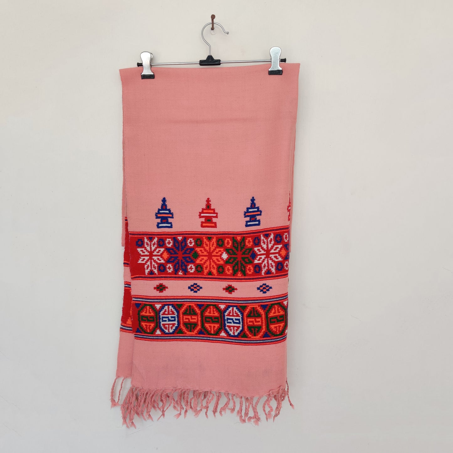 Peach - Pink Multicolor Handwoven Sheep Wool Kinnauri Stole