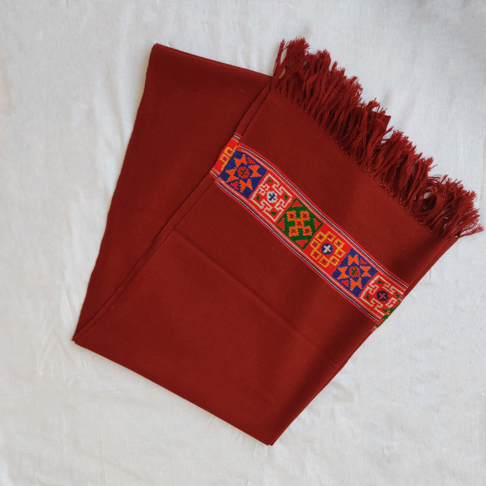 Red Multicolor Handwoven Sheep Wool Kinnauri Stole