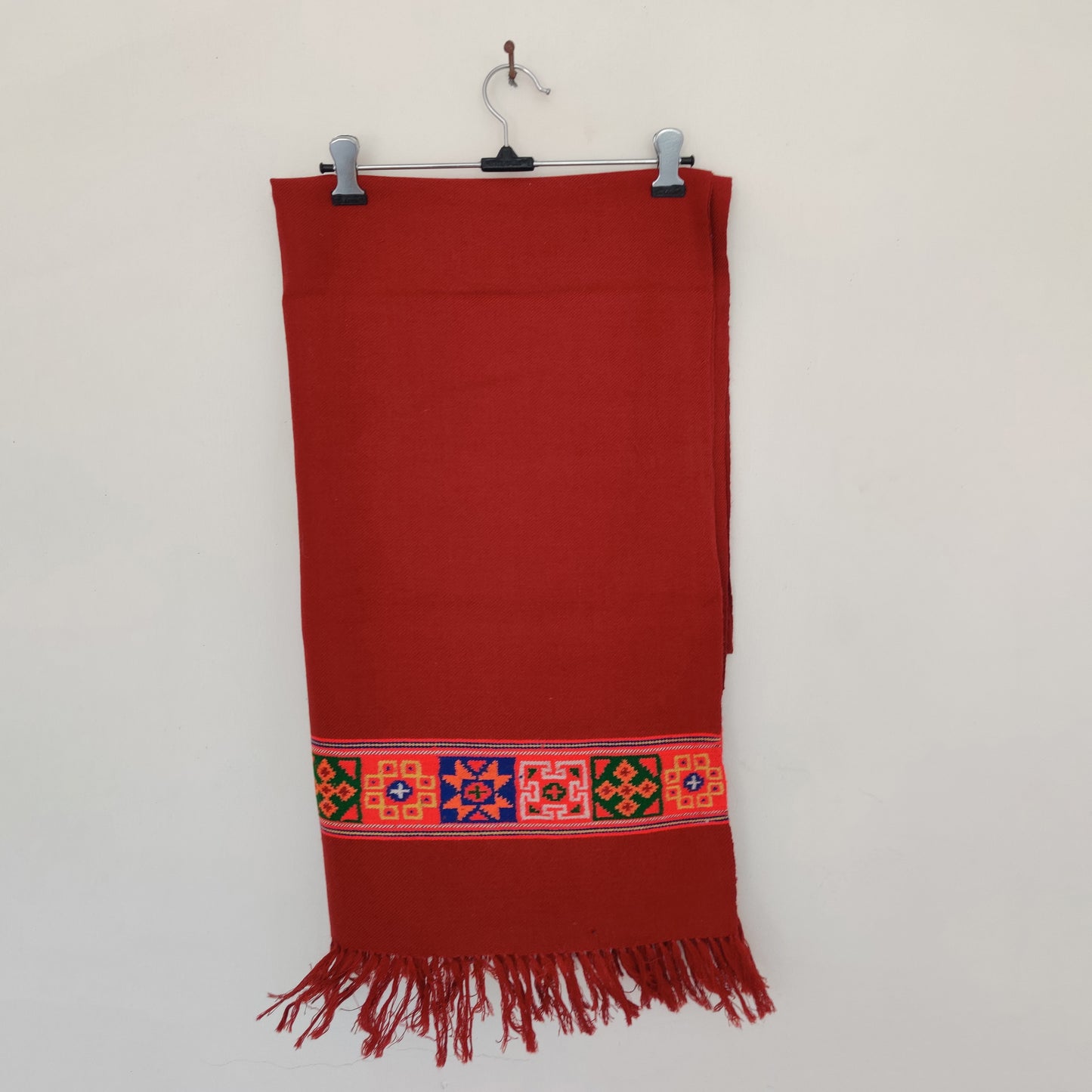 Red Multicolor Handwoven Sheep Wool Kinnauri Stole