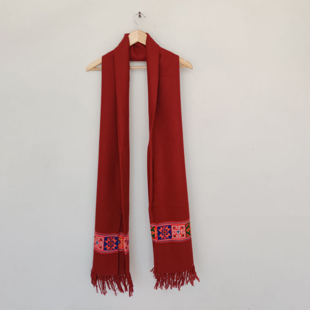 Red Multicolor Handwoven Sheep Wool Kinnauri Stole