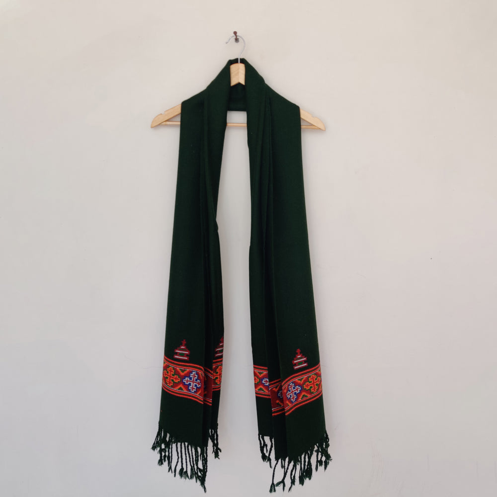 Black Multicolor Handwoven Sheep Wool Kinnauri Stole