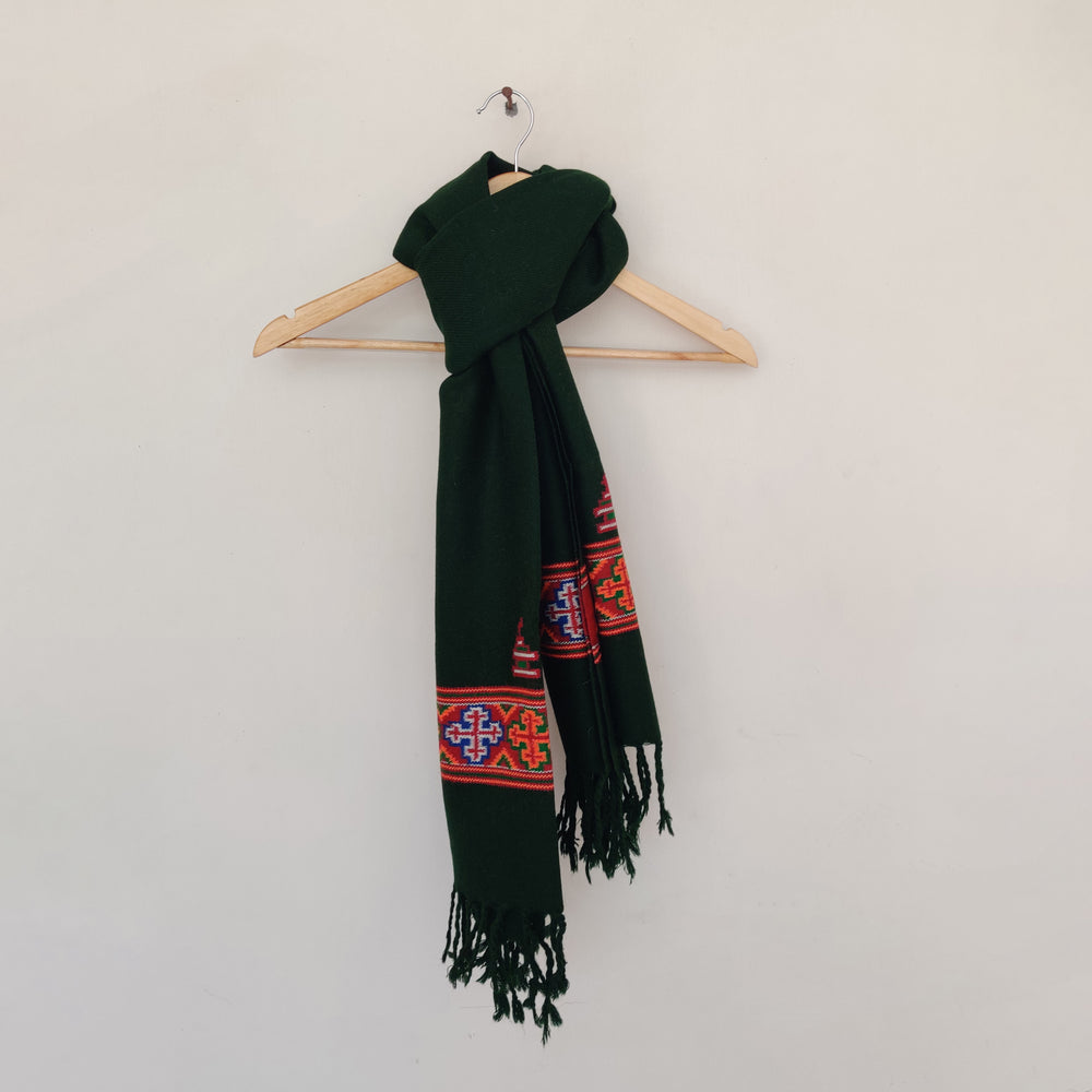 Black Multicolor Handwoven Sheep Wool Kinnauri Stole