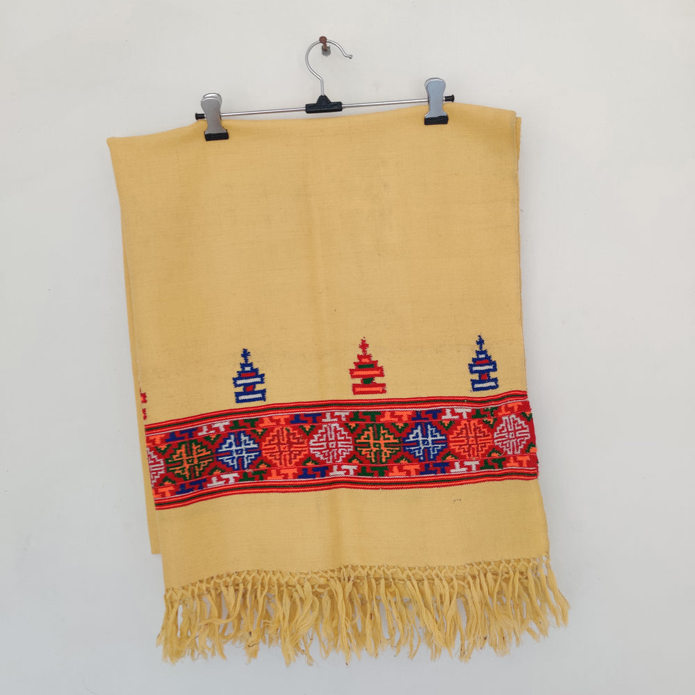 Yellow Multicolor Handwoven Sheep Wool Kinnauri Stole