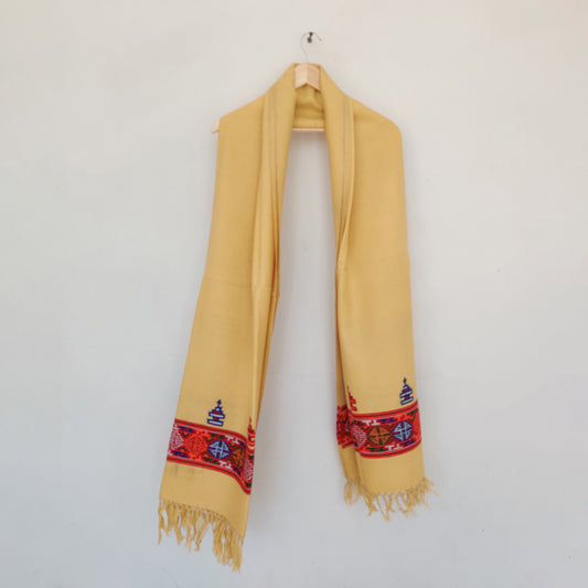 Yellow Multicolor Handwoven Sheep Wool Kinnauri Stole