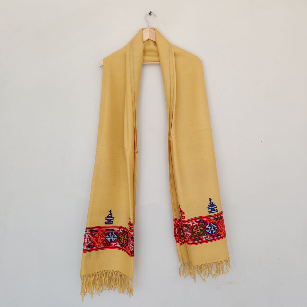 Yellow Multicolor Handwoven Sheep Wool Kinnauri Stole