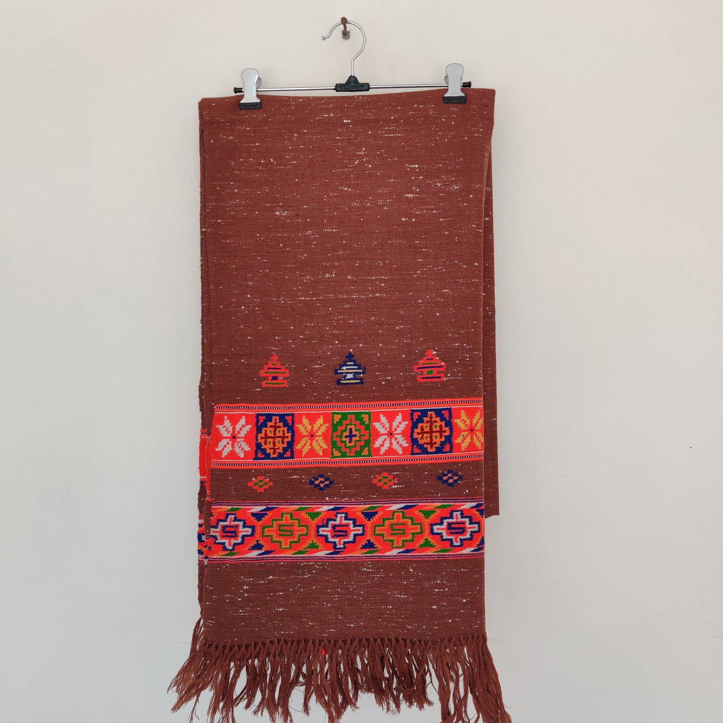 Brown Multicolor Handwoven Sheep Wool Kinnauri Stole