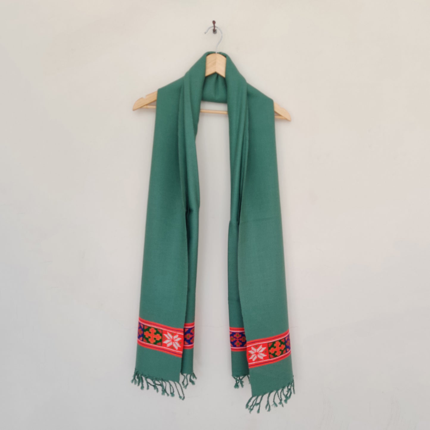 Sea green Multicolor Handwoven Sheep Wool Kinnauri Stole