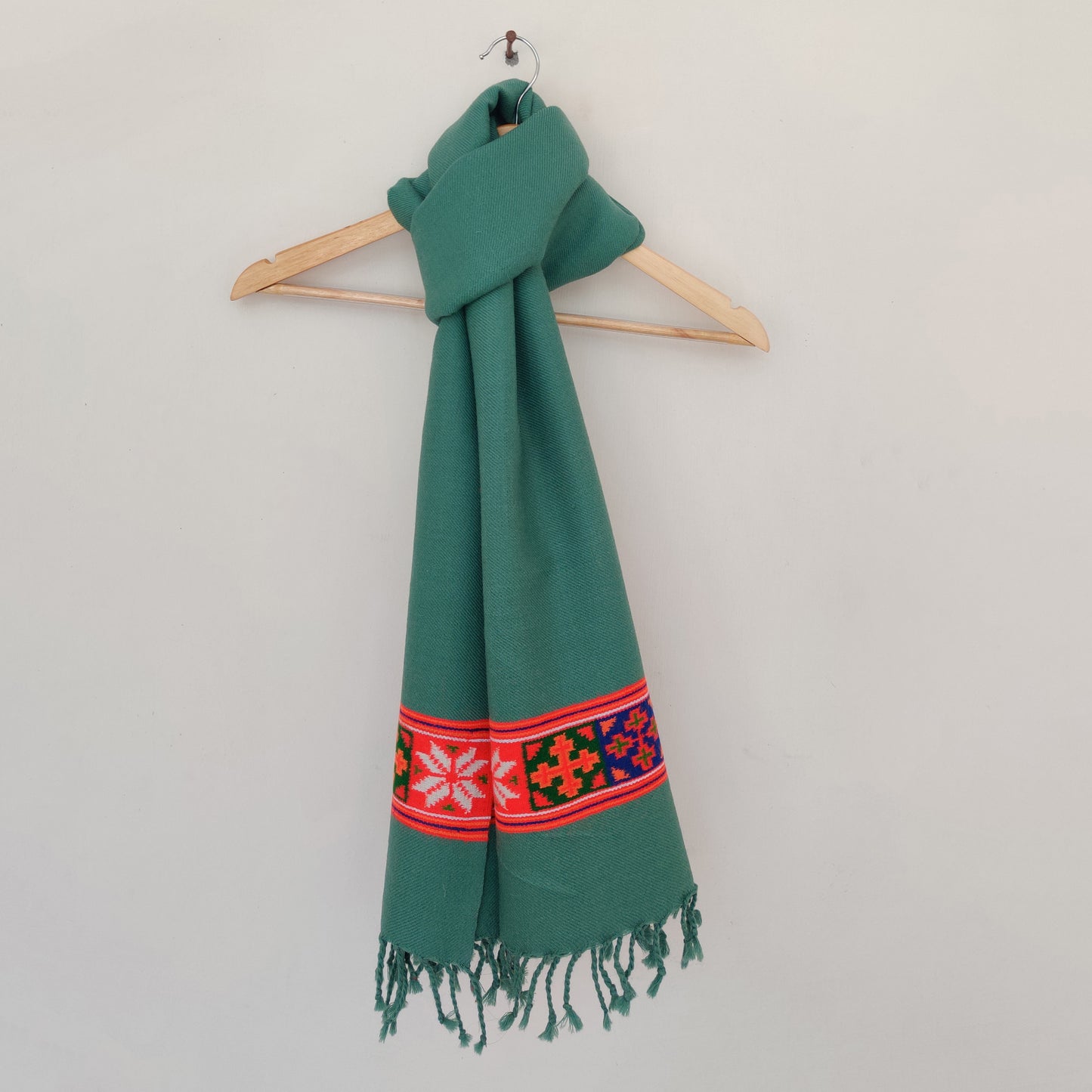 Sea green Multicolor Handwoven Sheep Wool Kinnauri Stole