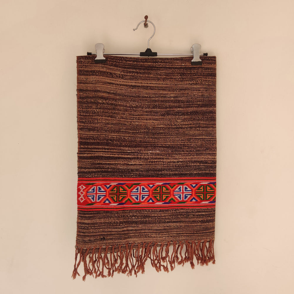 Brown Multicolor Handwoven Sheep Wool Kinnauri Stole