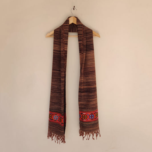 Brown Multicolor Handwoven Sheep Wool Kinnauri Stole