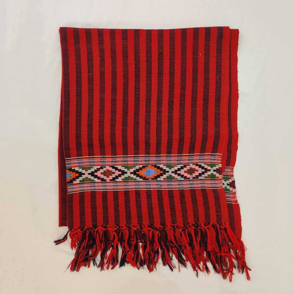 Red Black Multicolor Handwoven Sheep Wool Kinnauri Stole