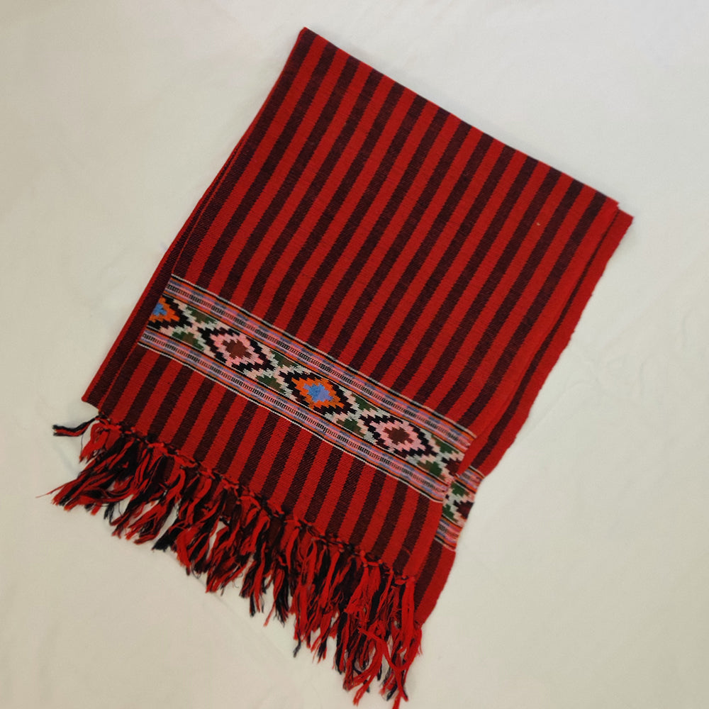 Red Black Multicolor Handwoven Sheep Wool Kinnauri Stole