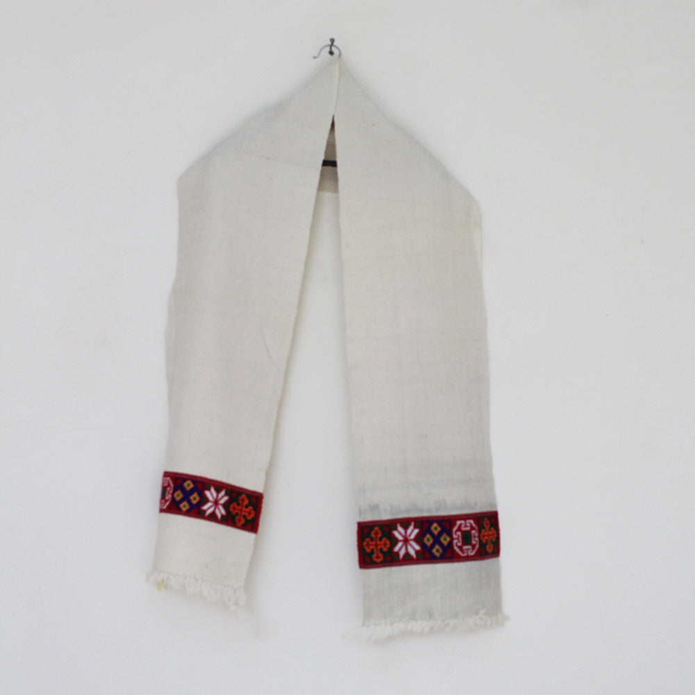 White - Offwhite Multicolor Handwoven Sheep Wool Kinnauri Muffler