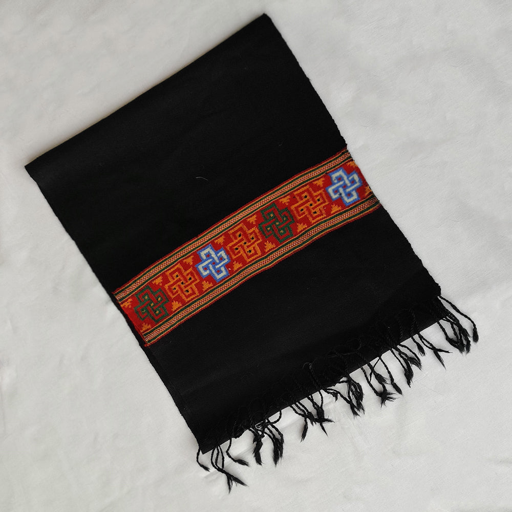 Black Multicolor Handwoven Sheep Wool Kinnauri Stole