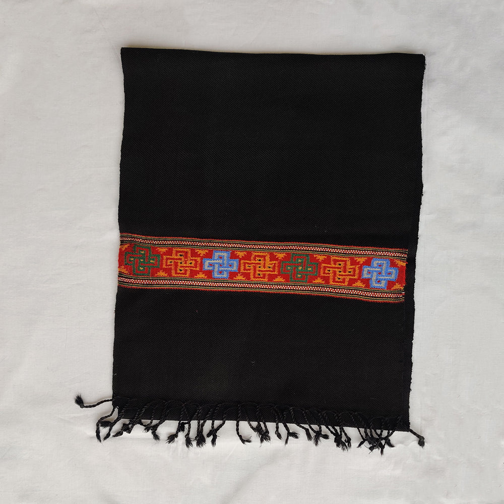 Black Multicolor Handwoven Sheep Wool Kinnauri Stole