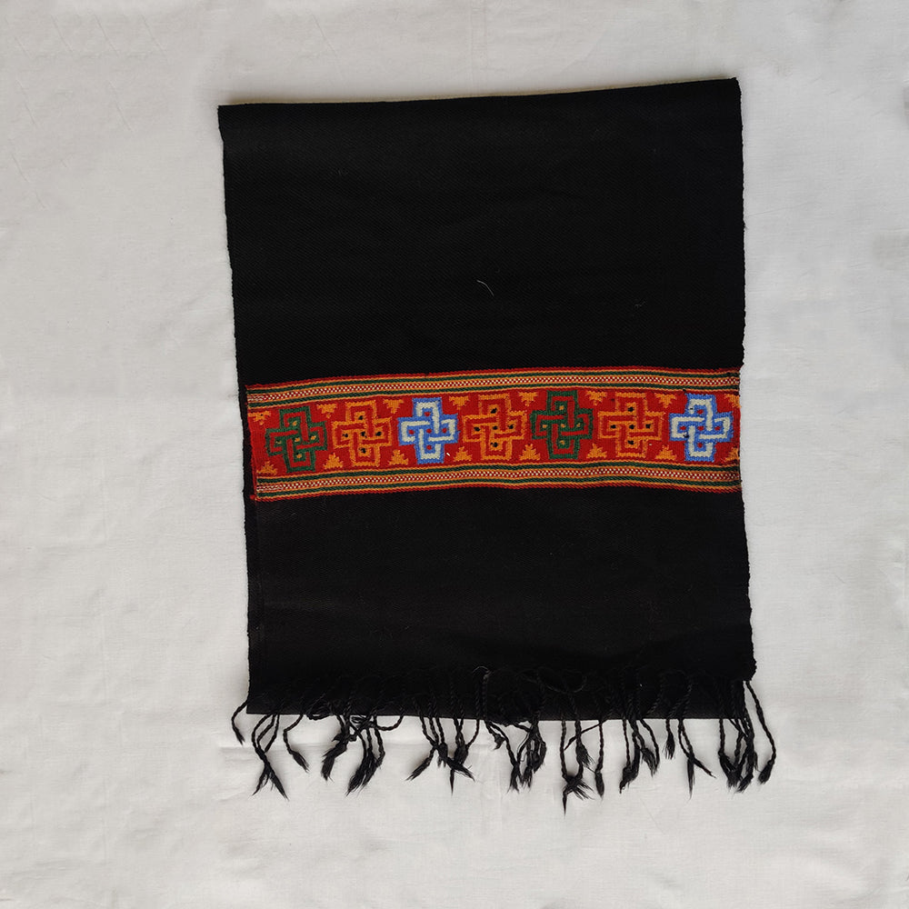 Black Multicolor Handwoven Sheep Wool Kinnauri Stole