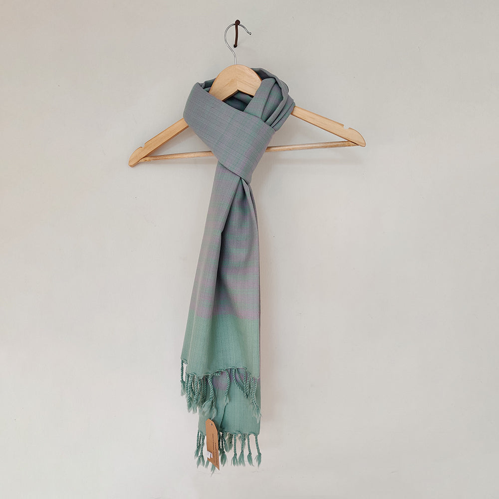 Green - Sky Blue Pink Handwoven Merino Wool Stole