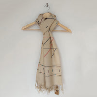 Beige - Cream Multicolor Handwoven Merino Wool Stole