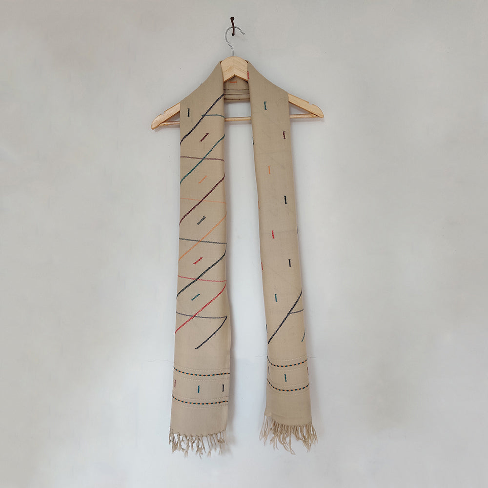 Beige - Cream Multicolor Handwoven Merino Wool Stole