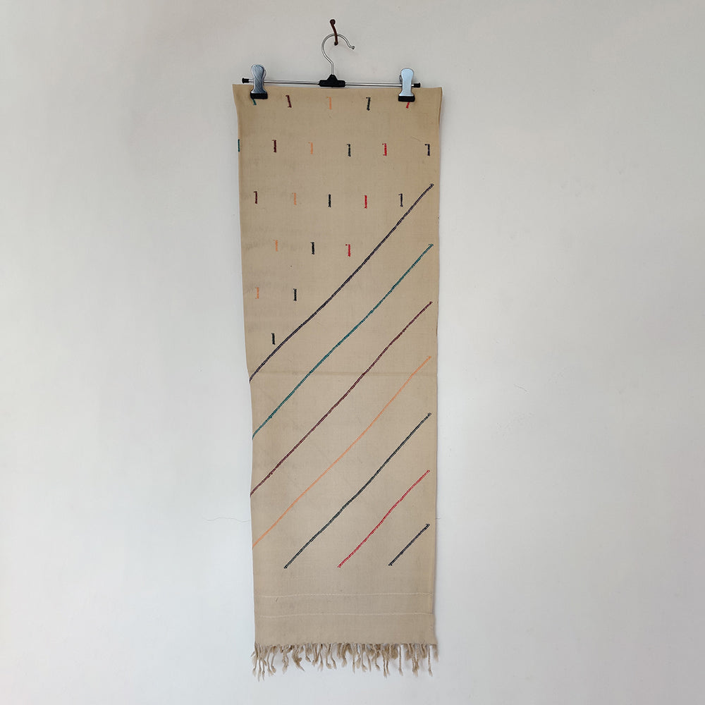 Beige - Cream Multicolor Handwoven Merino Wool Stole