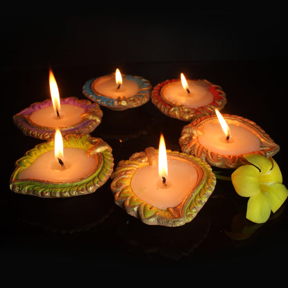 Handmade Motiff Design 1 Diya Wax Filled Candles Set of 12