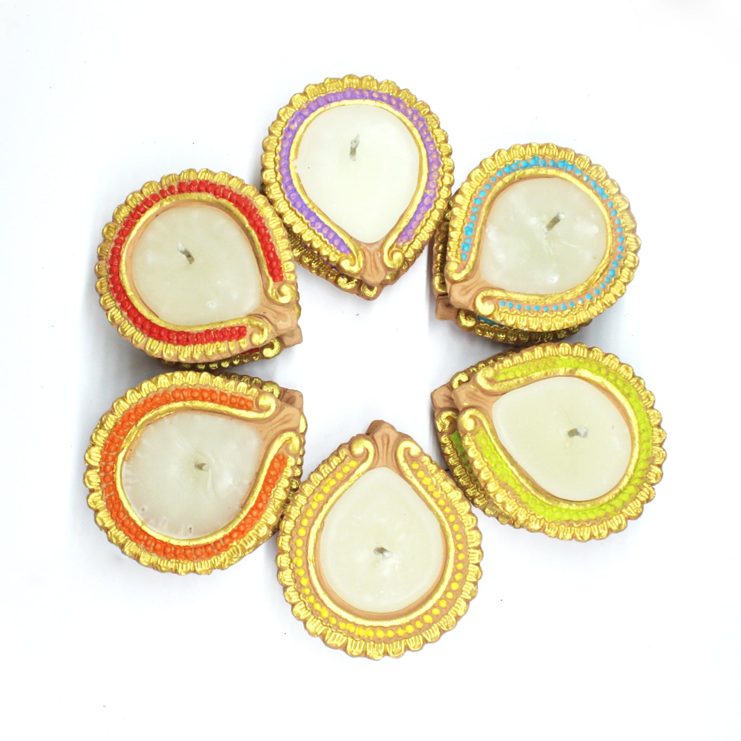 Handmade Motiff Diya Design 2 Wax Filled Candles set of 12