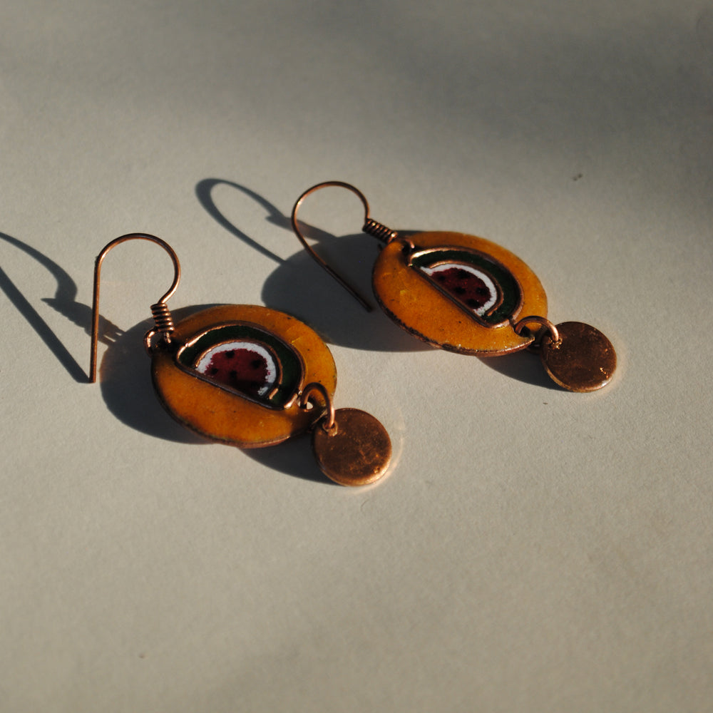 Handcrafted Tarbooz Copper Enamel Earrings